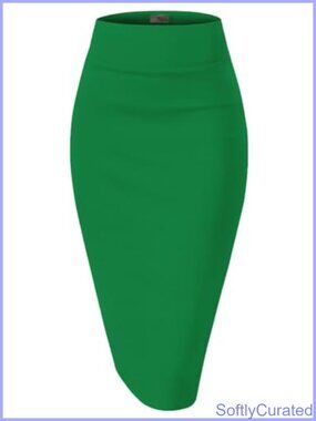 High Waist Stretch Nylon Ponte Pencil Skirt Below Knee Office